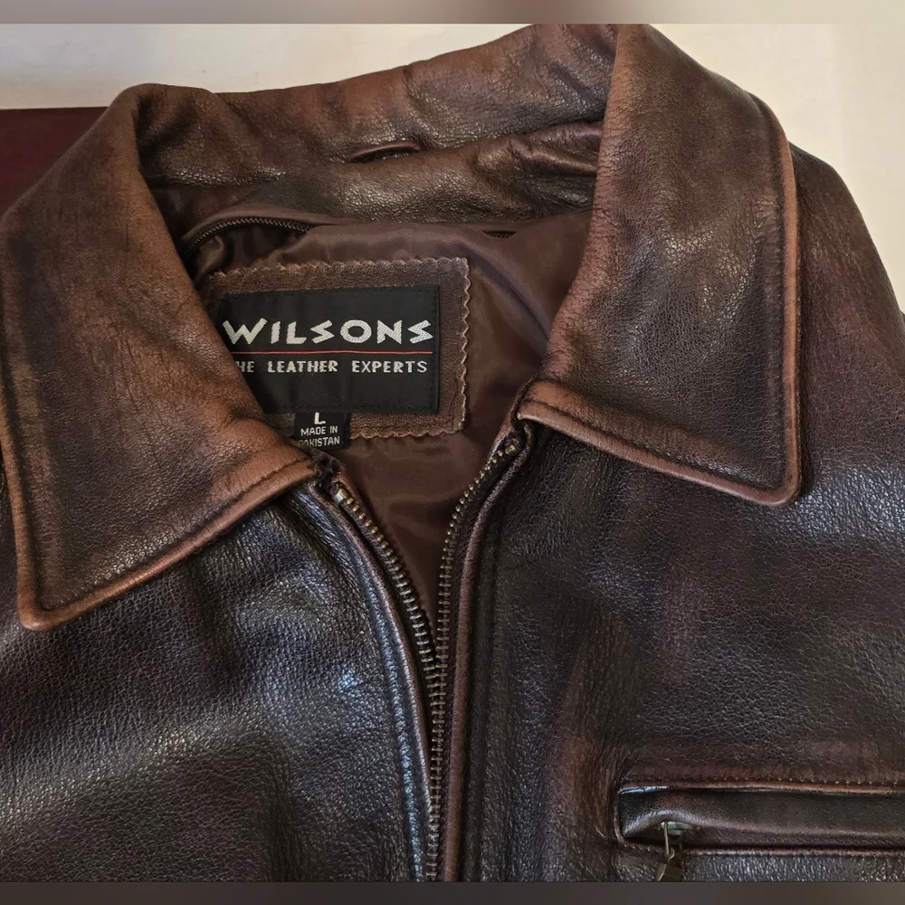 Classic Heavy Brown Leather Motorcycle Zip Jacket - Men's L